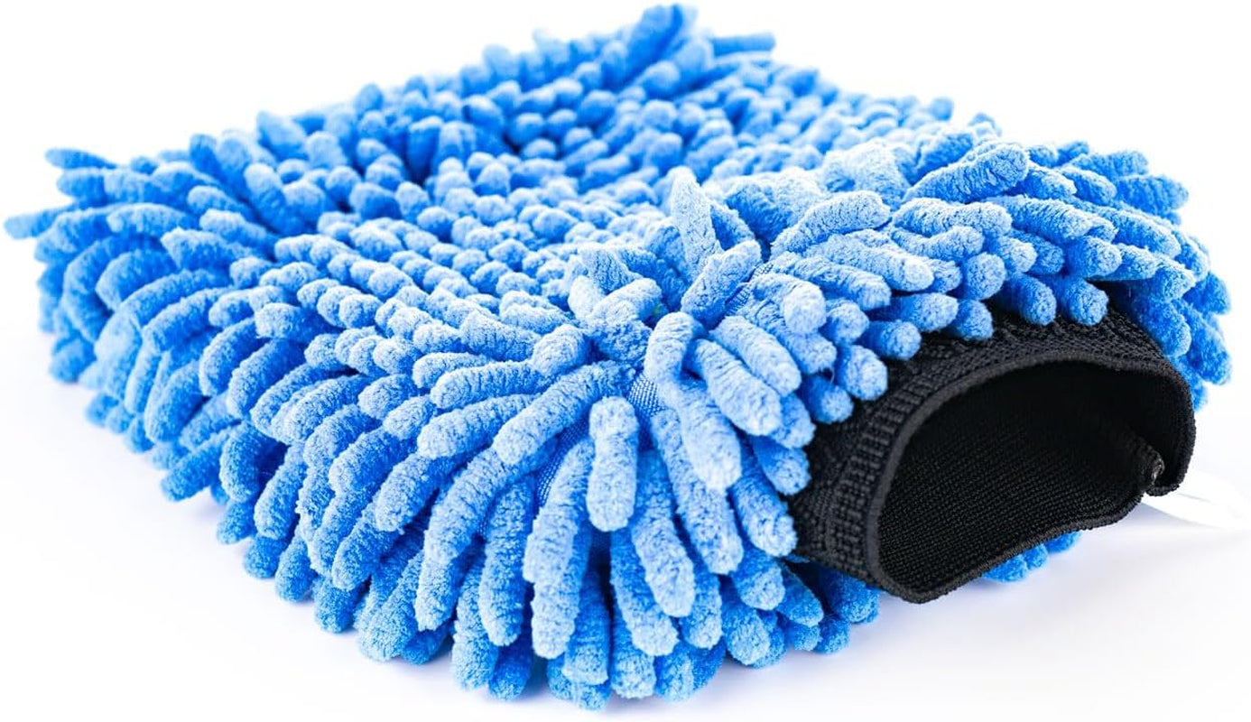 - Premium Chenille Microfiber Knobby Wash Mitts - Perfect for Car Washing and Detailing; Scratch-Free, Lint-Free, Double-Sided, Plush, and Absorbent; Blue (2-Pack)