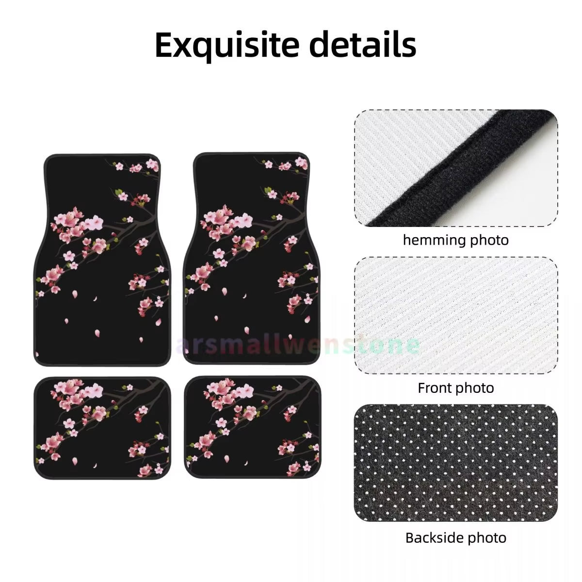 Japanese Sakura Branch 4PCS Crystal Velvet Women'S Car Floor Mat, anti Fouling Car Floor Mat Car Interior Accessories