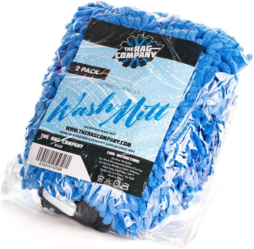 - Premium Chenille Microfiber Knobby Wash Mitts - Perfect for Car Washing and Detailing; Scratch-Free, Lint-Free, Double-Sided, Plush, and Absorbent; Blue (2-Pack)