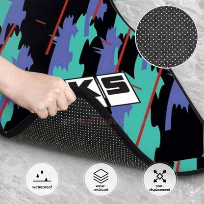 HKS Retro Pattern 4PCS Crystal Velvet Women'S Car Floor Mat, anti Fouling Car Floor Mat Car Interior Accessories
