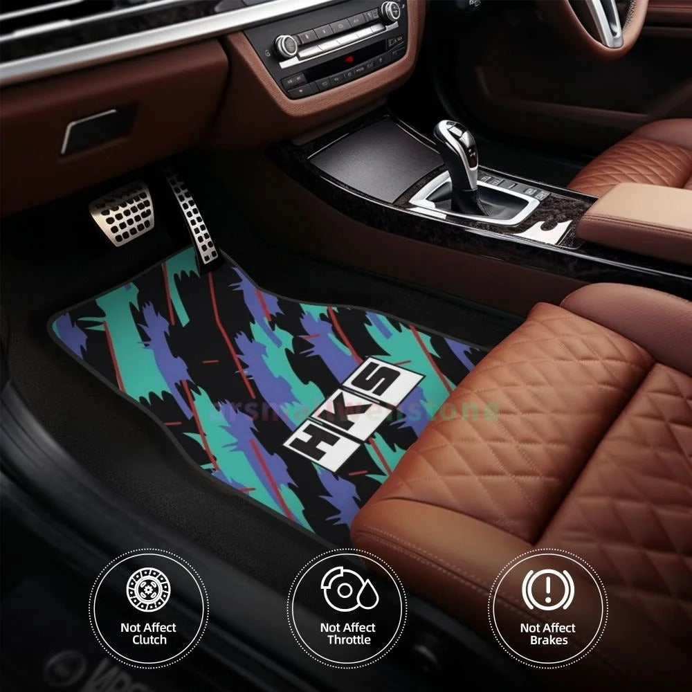 HKS Retro Pattern 4PCS Crystal Velvet Women'S Car Floor Mat, anti Fouling Car Floor Mat Car Interior Accessories