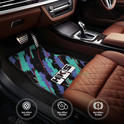 HKS Retro Pattern 4PCS Crystal Velvet Women'S Car Floor Mat, anti Fouling Car Floor Mat Car Interior Accessories