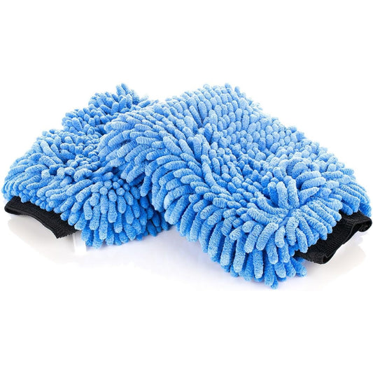 - Premium Chenille Microfiber Knobby Wash Mitts - Perfect for Car Washing and Detailing; Scratch-Free, Lint-Free, Double-Sided, Plush, and Absorbent; Blue (2-Pack)