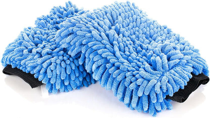 - Premium Chenille Microfiber Knobby Wash Mitts - Perfect for Car Washing and Detailing; Scratch-Free, Lint-Free, Double-Sided, Plush, and Absorbent; Blue (2-Pack)