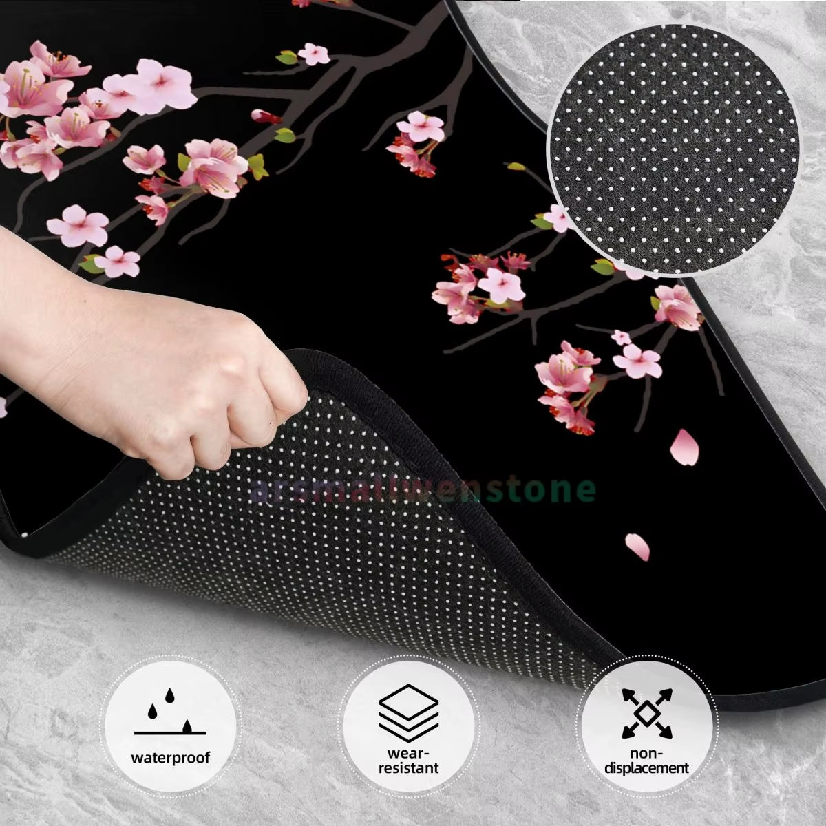 Japanese Sakura Branch 4PCS Crystal Velvet Women'S Car Floor Mat, anti Fouling Car Floor Mat Car Interior Accessories