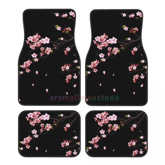 Japanese Sakura Branch 4PCS Crystal Velvet Women'S Car Floor Mat, anti Fouling Car Floor Mat Car Interior Accessories